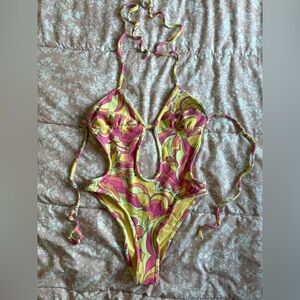 Frankie's Bikinis Yellow and Pink Swimsuit